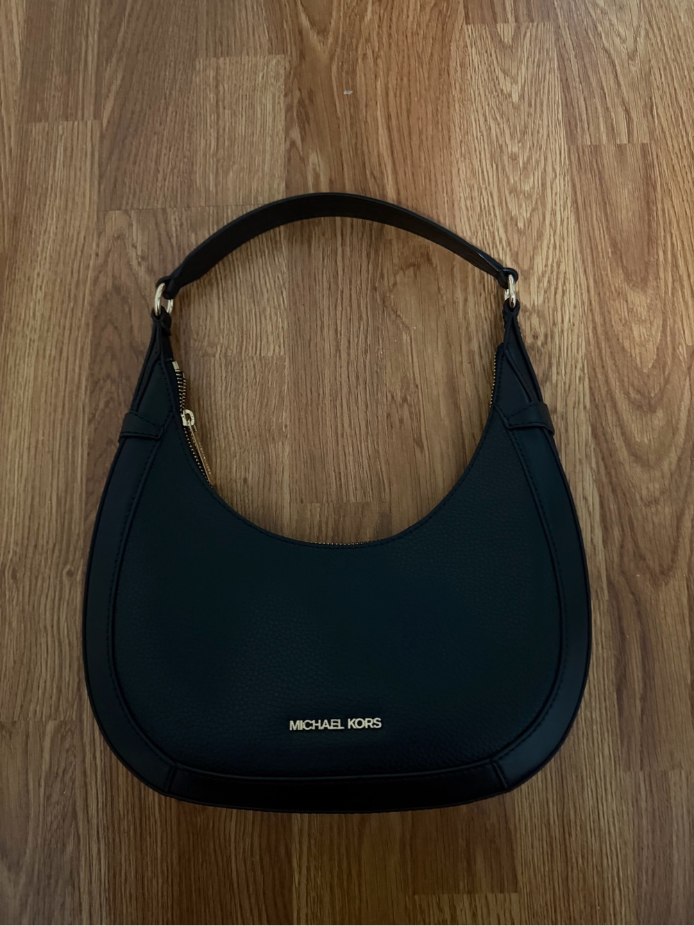 Michael Kors Preston Black Leather Crescent Bag with Gold Hardware